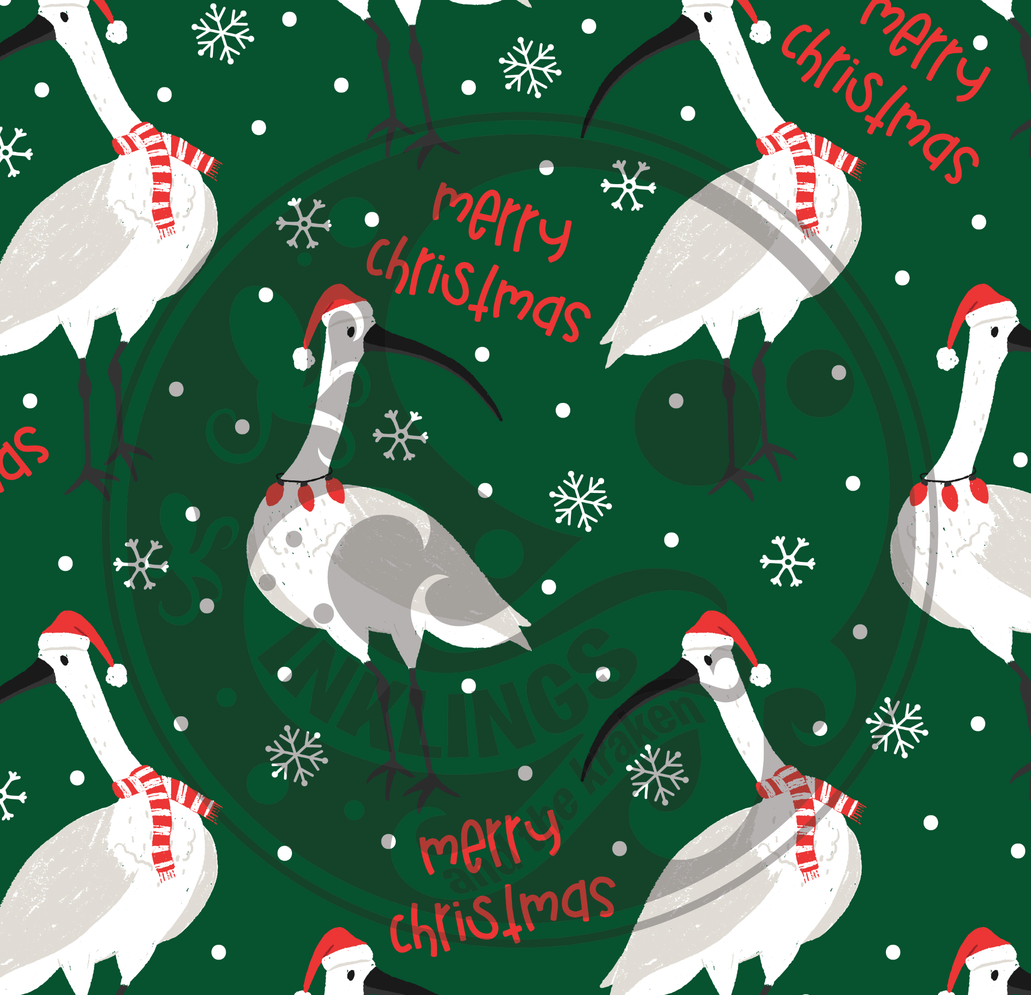 Christmas bin chickens on dark green-preorder – Inklings and the Kraken